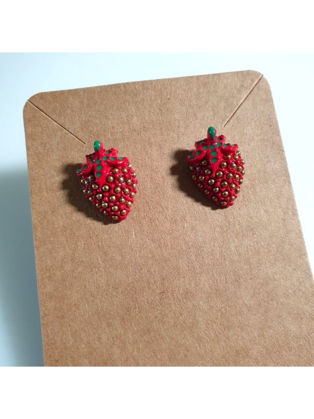 Strawberry Shaped Red Gold Stud Earrings Fruit Inspired Jewelry
